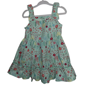 Girls Nannette Kids Summer Sun Dress blue Green Floral with bow accents Size 2T